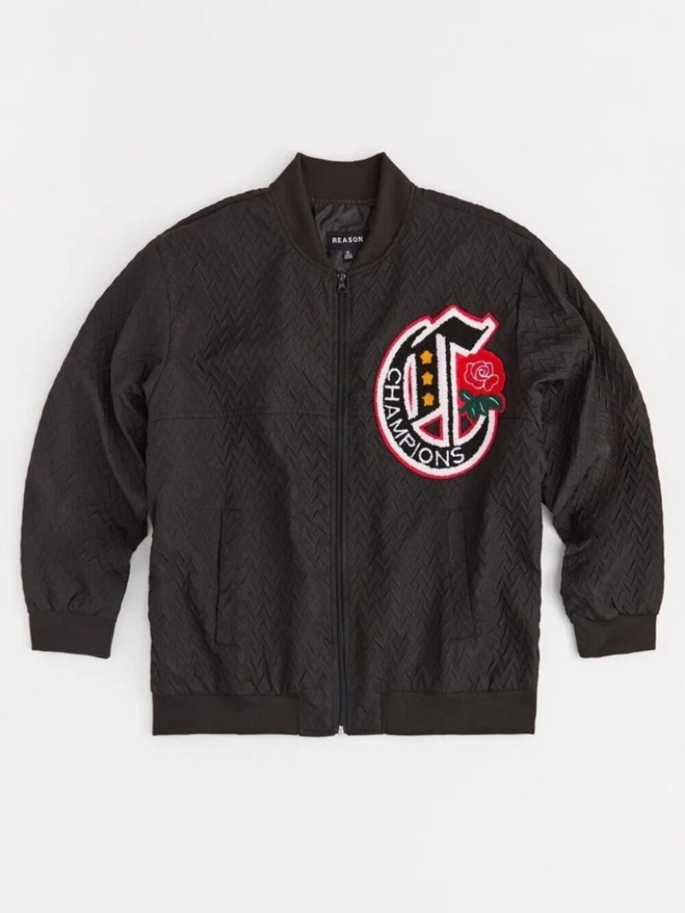 Reason Men Varsity Coach Chenille Patch Jacket Black Size Large - Picture 1 of 4